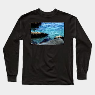 Blue waters of the Adriatic sea washing some stones Long Sleeve T-Shirt